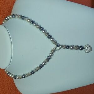 Vintage Faux Pearl Heart Necklace